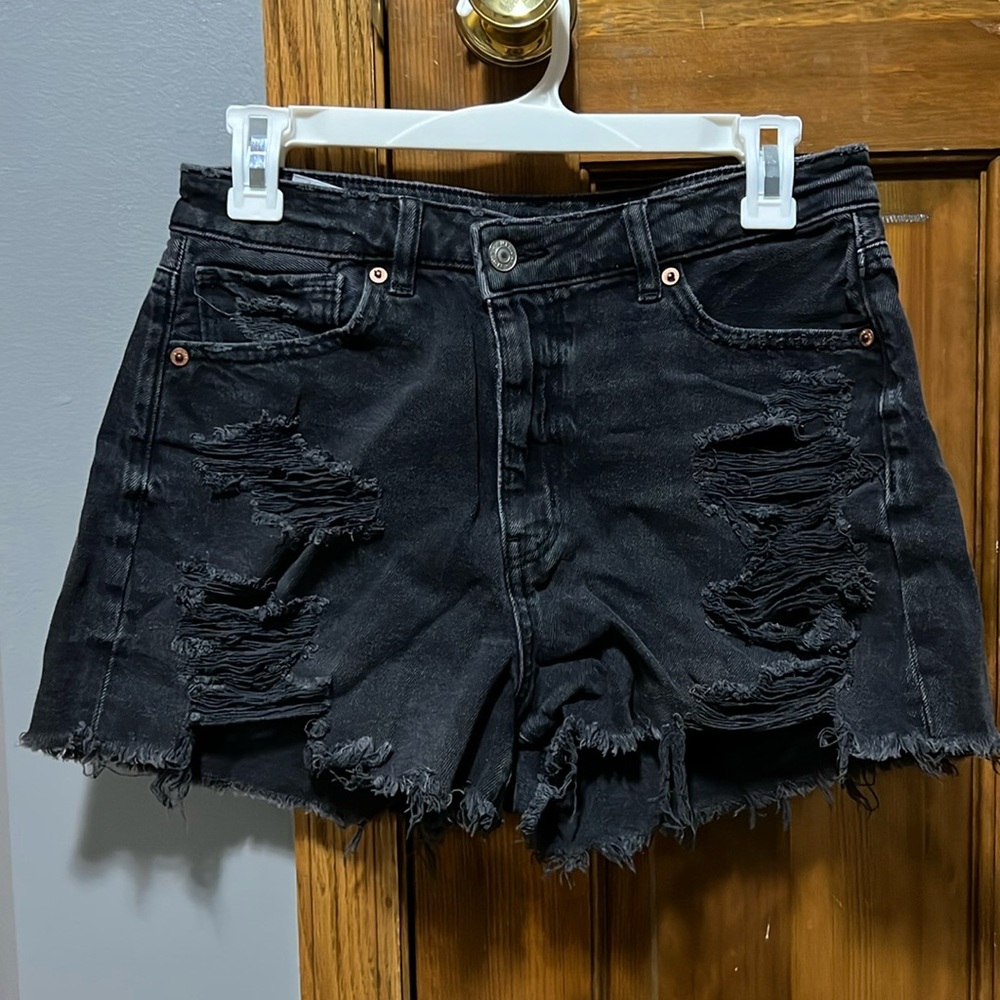 American Eagle Outfitters Black Distressed Denim Jean Shorts